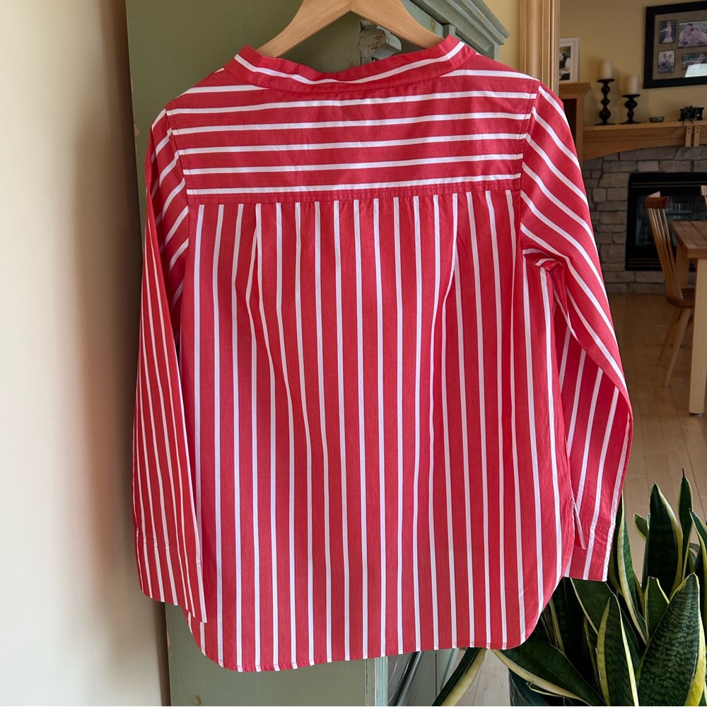 J. Crew Women’s Striped Funnel Neck Top Cotton Poplin Maddie Ceris Stripe Size 4 - Picture 6 of 16